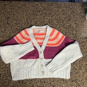American Eagle Striped Cardigan in Pink, Orange, and Cream